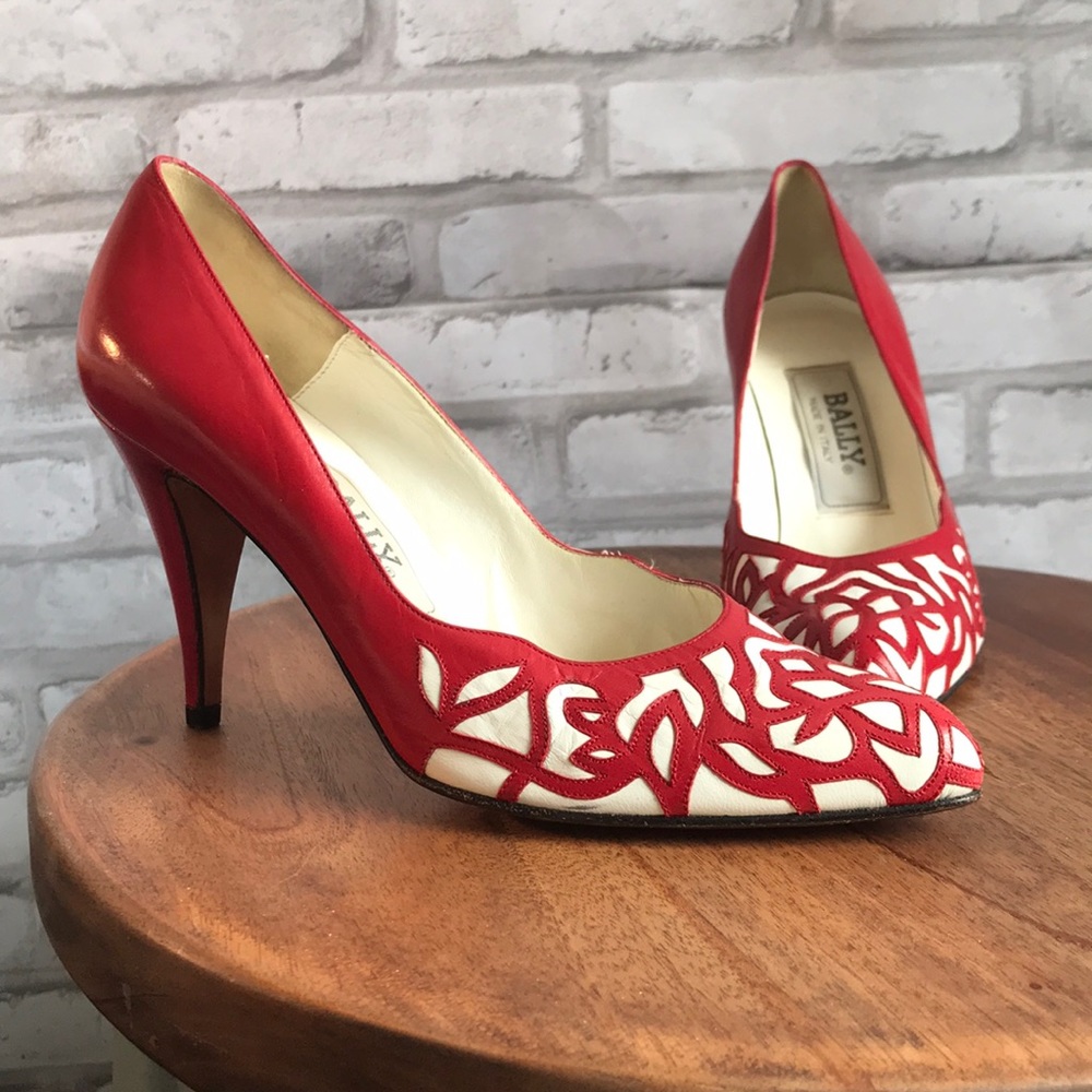 ❤️Bally Heels Made in Italy Red & White Size 6